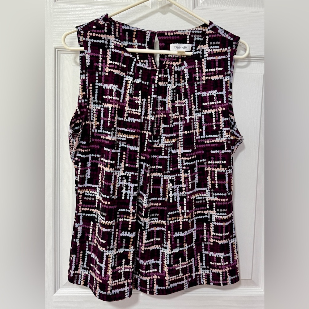 Calvin Klein Women's Geometric Sequin Blouse - Purple and White